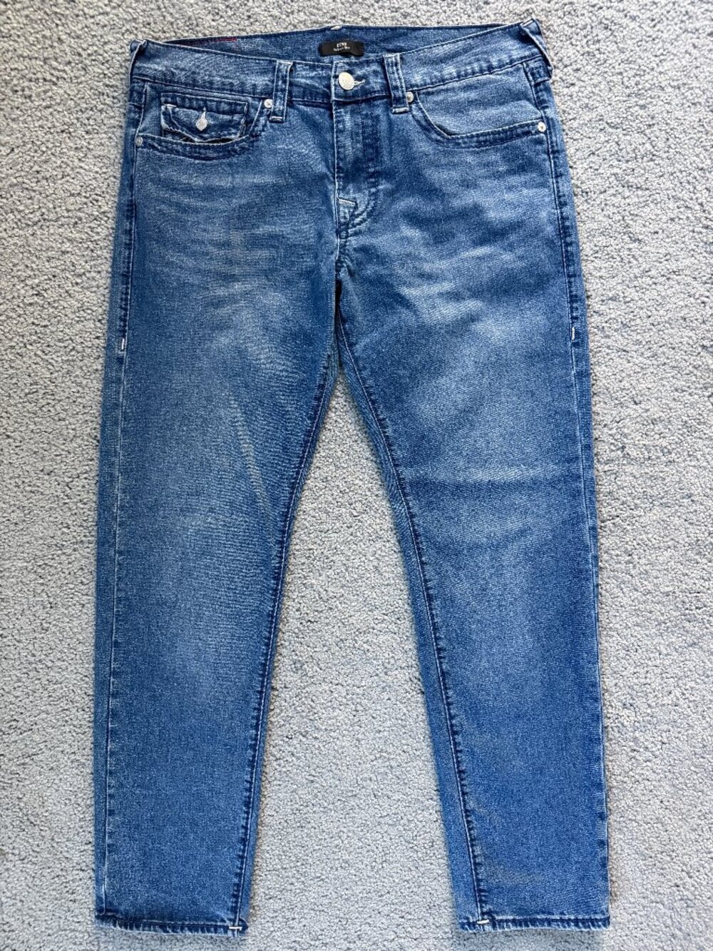 True Religion Geno Big T Flap Slim Jeans Men's Size 34x32-Med. Wash Excellent UC